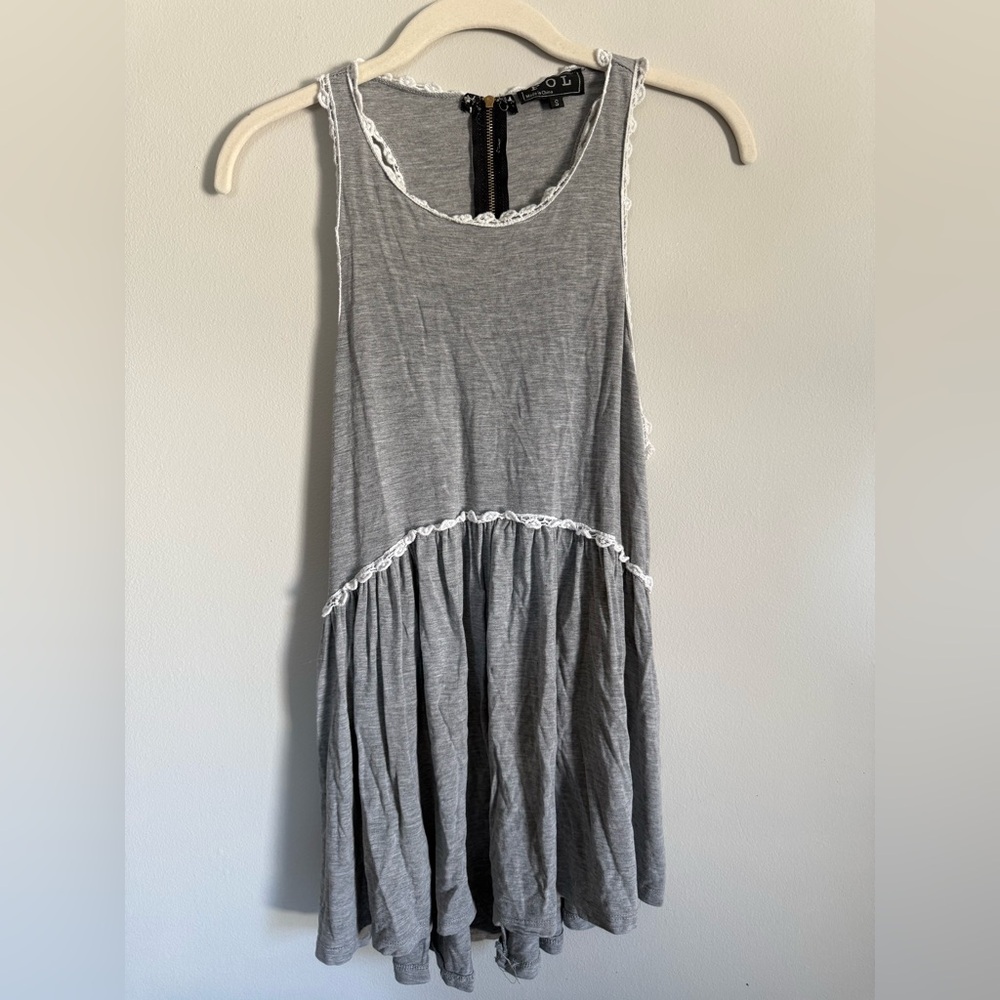 POL Gray Sleeveless Dress with White Lace
